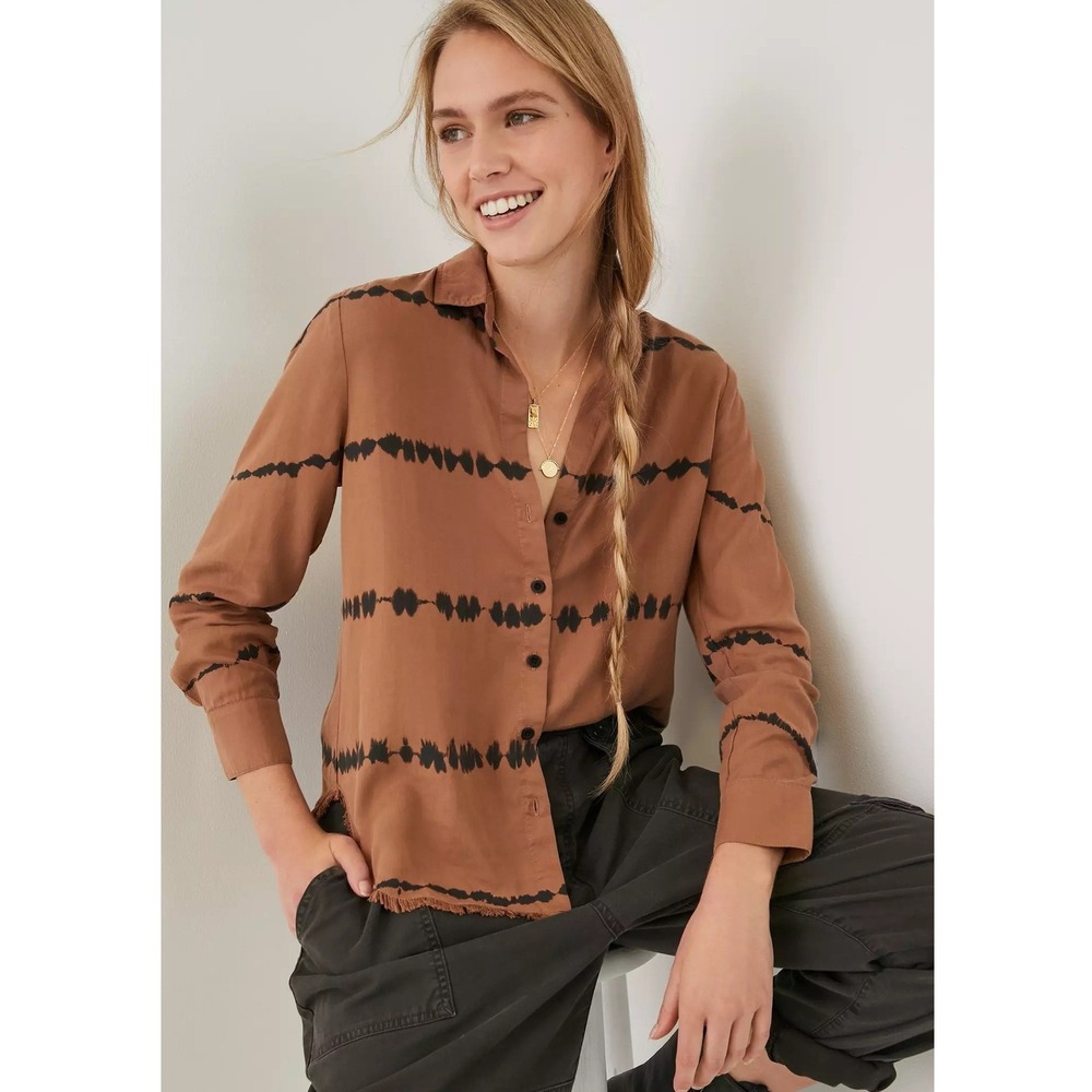 NWT Anthropologie Cloth & Stone Edie Tie-Dye Buttondown Brown XS Boho Relaxed